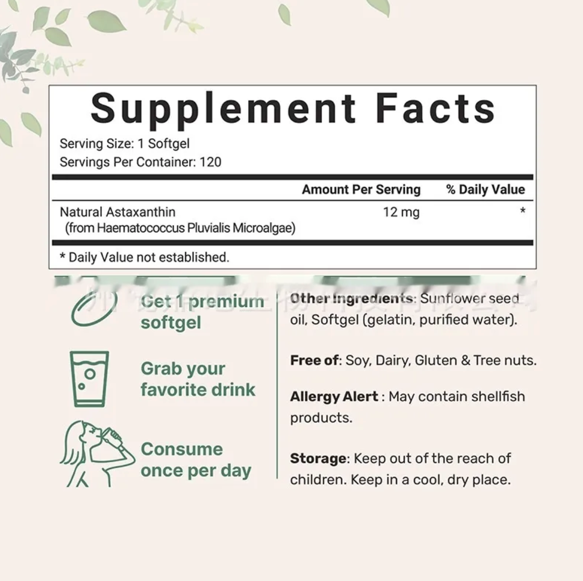 Astaxanthin Antioxidant Capsules — 120 Softgels